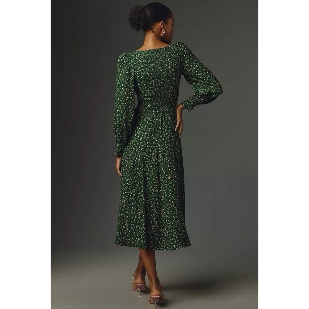 Reformation Alessi Midi Long Sleeve Dress Green Floral Size 12 - Picture 2 of 8